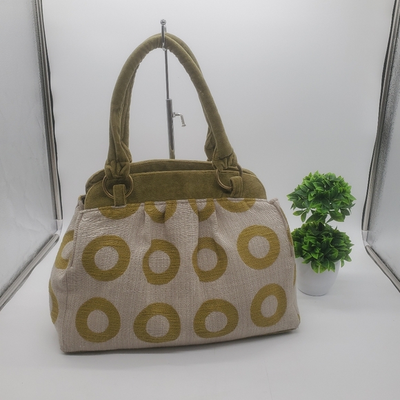 ♧ Ketti Modernista Camera Handbag Large Velvet Cream with Green - Picture 1 of 14